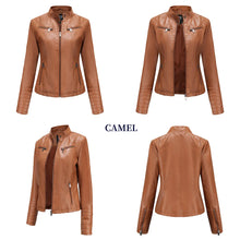 Load image into Gallery viewer, Faux Leather Motorcycle Jacket for Women, Female Coat, Moto Biker, Purple, Black, Zipper windproof jacket leather jacket