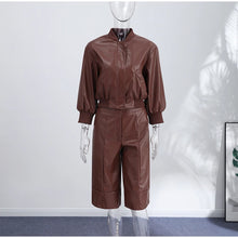 Load image into Gallery viewer, Street Women's Cropped Leather Jacket Skirt Set Stand Collar Zipper Coats Pleated Mini Skirts 2026 Spring Lady Fashion Suit