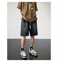 Load image into Gallery viewer, Embroidered Denim Shorts Men's Summer American Retro Street Five-point Pants Trendy Brand Trendy Loose
