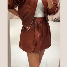 Load image into Gallery viewer, Street Women's Cropped Leather Jacket Skirt Set Stand Collar Zipper Coats Pleated Mini Skirts 2026 Spring Lady Fashion Suit