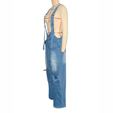 Load image into Gallery viewer, High Waisted Zip Denim Pockets Cargo Jeans Jumpsuits