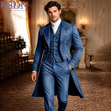 Load image into Gallery viewer, Fashion Men's Suits Customized Denim Frock-Tailcoat High Quality 3 Piece Jacket Pants Vest High Quality Male Clothing Terno