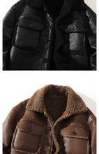 Load image into Gallery viewer, Schinteon Men Suede Leather Jacket Autumn Winter Warm Thick Casual Outwear Faux Lamb Wool Fur Solid Color Turn-down Collar Coat