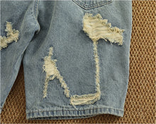 Load image into Gallery viewer, Ripped hole plankton handsome high street trend denim shorts men summer everything to do old washed pants five quarter pants