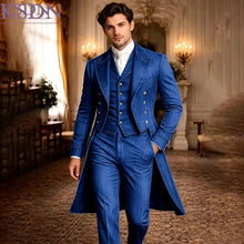 Load image into Gallery viewer, Fashion Men's Suits Customized Denim Frock-Tailcoat High Quality 3 Piece Jacket Pants Vest High Quality Male Clothing Terno