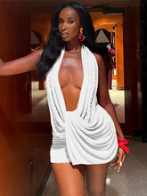 Lade das Bild in den Galerie-Viewer, Nibber Backless Twist Bandage Halter Swing Collar Cleavage Sleeveless Mini Dress