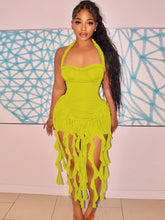 Lade das Bild in den Galerie-Viewer, Hugcitar Elegant Halter Solid Ruffles Backless Taseel Mini Dress