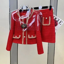 Lade das Bild in den Galerie-Viewer, Women Elegant Vintage Tweed Fragrant Top And Skirt Two Piece