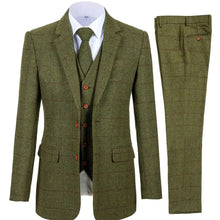 Load image into Gallery viewer, Men's 3 Piece Suits Bussiness Formal Notch Lapel Groomsmen Woolen Plaid Tuxedos for Party Activities Wedding (Blazer+Vest+Pant)