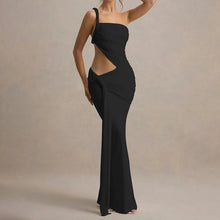 Load image into Gallery viewer, Leosoxs Backless Hollow One Shoulder Pleated Solid Tassel Patchwork Dress