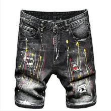 Load image into Gallery viewer, Men Summer Blue Shorts Jeans Holes Denim Shorts Paint Casual Streetwear Jeasn Shorts High Quality Men Slim Fit Stretch Jeans 38