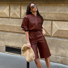 Load image into Gallery viewer, Street Women's Cropped Leather Jacket Skirt Set Stand Collar Zipper Coats Pleated Mini Skirts 2026 Spring Lady Fashion Suit