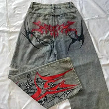 Lade das Bild in den Galerie-Viewer, American Street Fashion Trend Gothic Print Loose Jeans Men Harajuku Y2K New Hip Hop Joker Oversized Wide-leg Pants Unisex Jeans