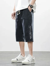 Load image into Gallery viewer, 8XL Summer Men's Jeans Denim Breeches Calf-Length Casual Shorts Washed Cotton Drawstring Straight Capris Pants Big Size