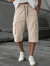 Load image into Gallery viewer, Men's 3/4-Length Cargo Shorts — Woven Twill Fabric, Multi-Pocket Casual Trousers. Non-Stretch Adult Apparel for Summer