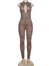 Cargar imagen en el visor de la galería, Weird Puss Hollow See Through Sexy Leopard Print Sleeveless Jumpsuit