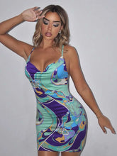 Lade das Bild in den Galerie-Viewer, Weird Puss Colorful Print Backless Sleeveless Dress