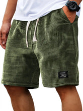 Load image into Gallery viewer, Mens Shorts Solid Color Mid Waist Summer Motion Waffle Texture Deep Crotch Drawstring Men Shorts Loose Knee Length Casual Short