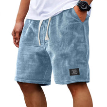 Load image into Gallery viewer, Mens Shorts Solid Color Mid Waist Summer Motion Waffle Texture Deep Crotch Drawstring Men Shorts Loose Knee Length Casual Short