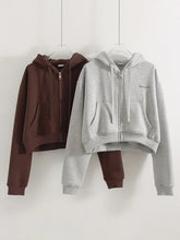 Load image into Gallery viewer, Women Tracksuits Winter Fleece Sweatsuit Brown Warm Crop Zipper Hoodies And Sweatpants Set For Women 2 Piece Velvet Pants Sets
