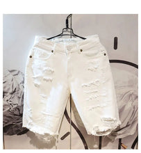 Load image into Gallery viewer, 2022 Summer Fashion Cropped Men's Tattered Ripped Shorts Loose Straight Casual White Denim Pants Streetwear Men Boyfriend Jeans