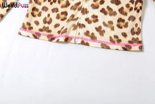 Lade das Bild in den Galerie-Viewer, Weird Puss Leopard Contrast Letter Print 2 Piece Set Women Hooded Full Sleeve Crop Jacket+Skinny Stretch Flare Pants Trend Suits