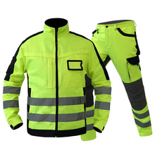 Load image into Gallery viewer, Safety Work Suit Men Mechanic Jacket and Pant Sets for Working Hi Vis Workwear Multi Pockets Workshop Uniforms