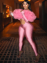 Lade das Bild in den Galerie-Viewer, Sisterlinda Furry Slash Neck Patchwork Sexy Hollow Stretch Jumpsuit