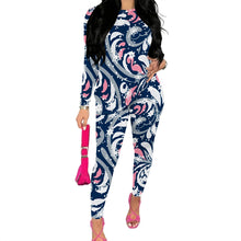 Load image into Gallery viewer, Women's Long Sleeved Two-Piece Set, Fashionable Striped Printed Retro Style Two-Piece Set.