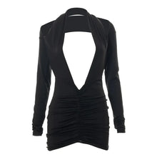 Cargar imagen en el visor de la galería, Long Sleeve Halter Deep V Neck Backless Pleated Dress