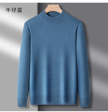 Load image into Gallery viewer, Men's Mock Neck 100% Pure Woolen Sweaters Autumn Winter Warm Cashmere Sweater Solid Knitted Pullovers for Men Slim Knitwear Tops