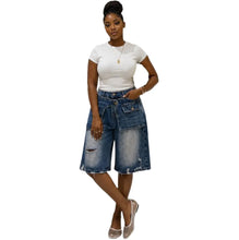 Load image into Gallery viewer, Women's High Waist Distressed Ripped Loose Fit Casual Denim Shorts with Frayed Hem Washed Look Summer Streetwear Bottoms