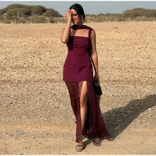 Cargar imagen en el visor de la galería, Women Loose Sleeveless Patchwork Mesh Split Scarf Dresses