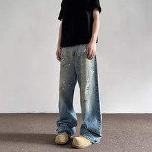 Lade das Bild in den Galerie-Viewer, Spring and Autumn Men and Women Trendy Personalized Straight Tube Inkjet Laundry Jeans American Couple Loose Retro Casual Pants
