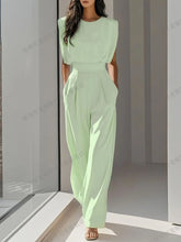 Load image into Gallery viewer, Elegant High Waisted Solid Color Waistband Pocket Office Capable Jumpsuit