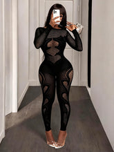 Lade das Bild in den Galerie-Viewer, FHSEER Women's Sheer Mesh Long Sleeve Hollow Jumpsuit