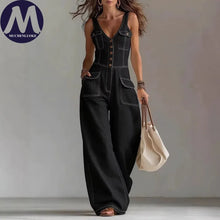 Load image into Gallery viewer, Elegant Women's Sleeveless V-Neck Jumpsuit Summer New Tight Waist Wide-Leg Overalls Fashionable Casual Romper