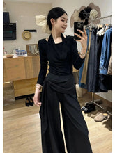 Load image into Gallery viewer, Women's 2-Piece Set: Wrap-Front Long-Sleeve Top Wide-Leg Pants