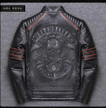 Load image into Gallery viewer, Skull Cowhide.Black Slim Genuine Leather Jacket