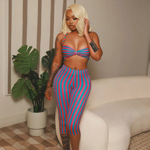 Lade das Bild in den Galerie-Viewer, FAGADOER Sexy Color Block Stripes 2 Pieces Set