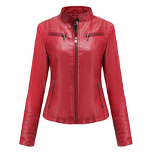 Load image into Gallery viewer, Faux Leather Motorcycle Jacket for Women, Female Coat, Moto Biker, Purple, Black, Zipper windproof jacket leather jacket