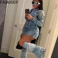 Lade das Bild in den Galerie-Viewer, FAGADOER Fashion Button Long Sleeve Denim Mini Dress