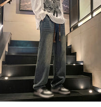 Lade das Bild in den Galerie-Viewer, Trend Simplicity Male Casual Plaid Jeans Streetwear Embroidered Denim Pants Men Loose Straight Classic Wide Leg Retro Trousers