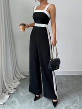 Load image into Gallery viewer, Women's Black White Jumpsuit Square Neck Contrast Trim Ideal for Evening Events Parties Elegant Styles
