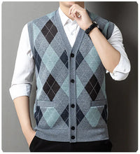 Load image into Gallery viewer, Mens Business Casual Knit Vest Winter V Neck Suit Vest Single Breasted Cardigan Vest
