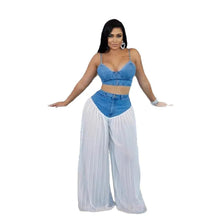 Lade das Bild in den Galerie-Viewer, 2 Piece Sets Denim Camisole Wide Leg Pants