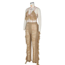 Load image into Gallery viewer, Sexy Two Piece Pant Sets Women Hollow Out Trousers Matching Sets Strapless Tassels Hole Pencil Pants Suits High Street Summer