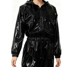 Load image into Gallery viewer, Women's Hooded Sexy PU Leather Loose Solid Color PVC Shiny Wet Jumpsuit