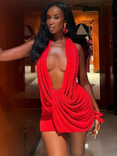 Lade das Bild in den Galerie-Viewer, Nibber Backless Twist Bandage Halter Swing Collar Cleavage Sleeveless Mini Dress