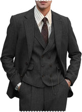 Load image into Gallery viewer, Men's Regular Fit 3 Piece Notch Lapel Double Breasted Tweed Herringbone Blazer Vest Suit